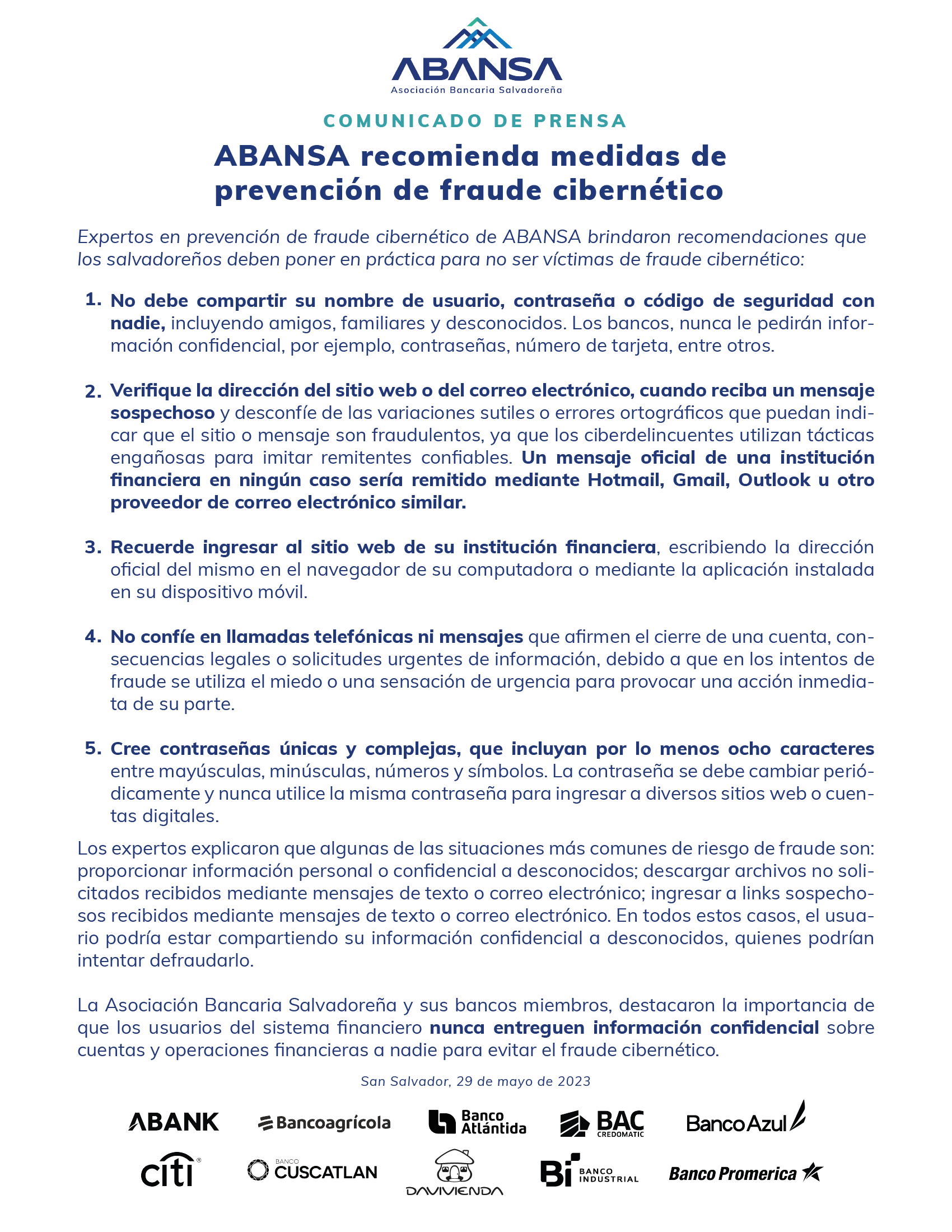 ABANSA recomienda medidas de prevención de fraude cibernético ABANSA